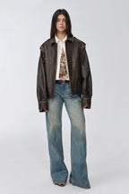 Fireladyfur Women's Two-Way Genuine Leather Jacket with Removable Sleeves"Barn Feelings"-0