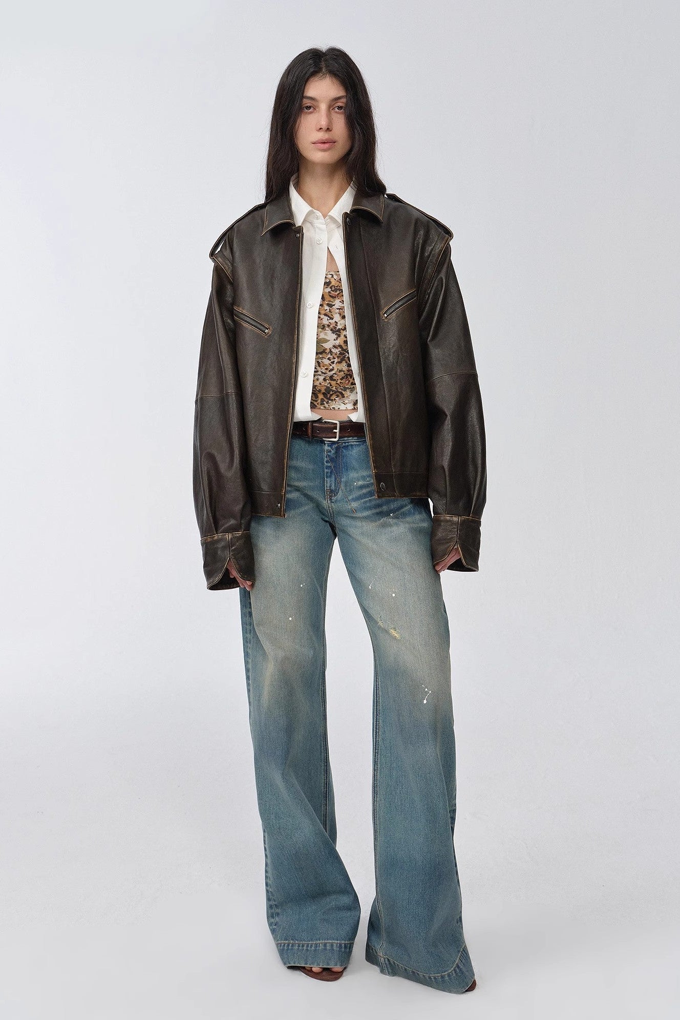 Fireladyfur Women's Two-Way Genuine Leather Jacket with Removable Sleeves"Barn Feelings"-0