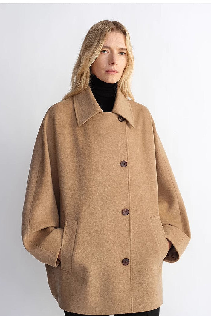 Fireladyfur Women's Cashmere Wool Short Coat with Bat Sleeves"Fleeting Memories"-4