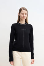 “Imbell"Imported Yangtze 30NM Contrast Stitch Wool Knit Skin-Friendly Short Top-4