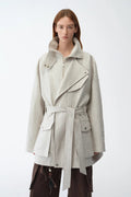 Relaxed Gold Linen Blend Lace-Up Mid-Length Trench Coat Spring"Flynn Magazine"-4