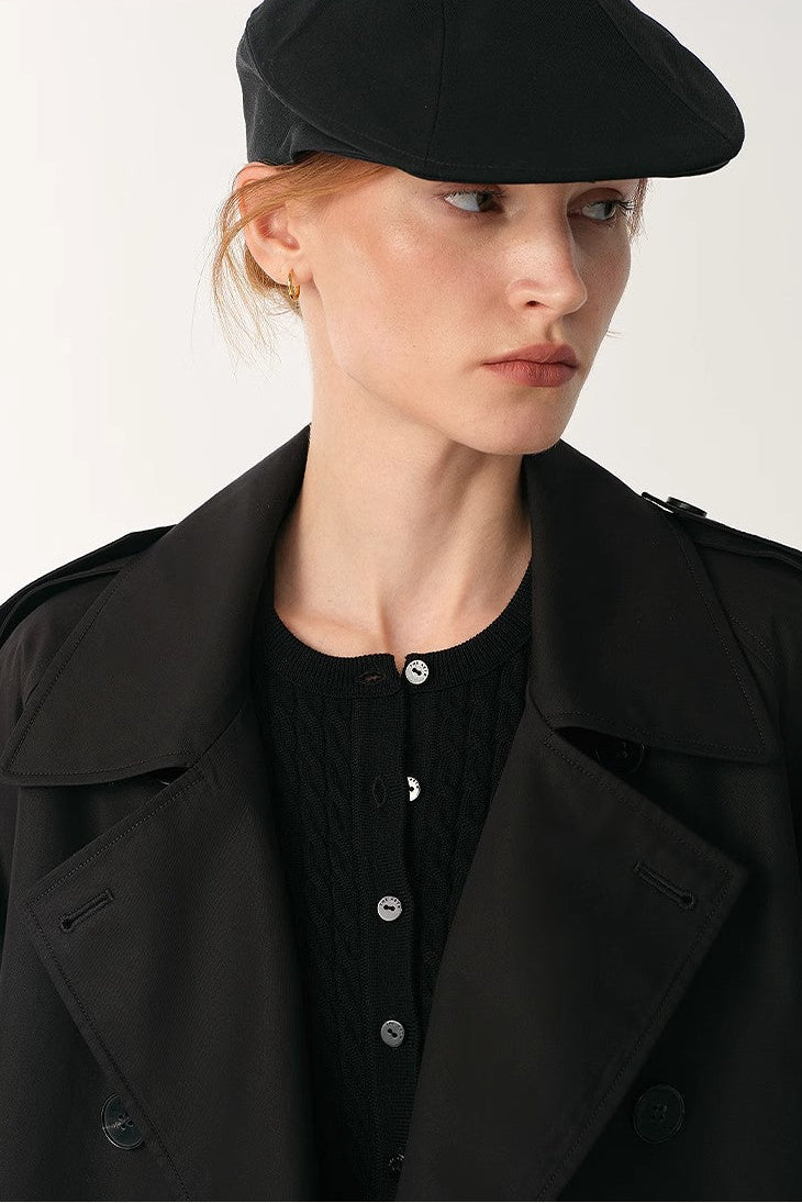 "Night Messenger" anti-wrinkle waterproof large lapel short straight box windbreaker for women-1