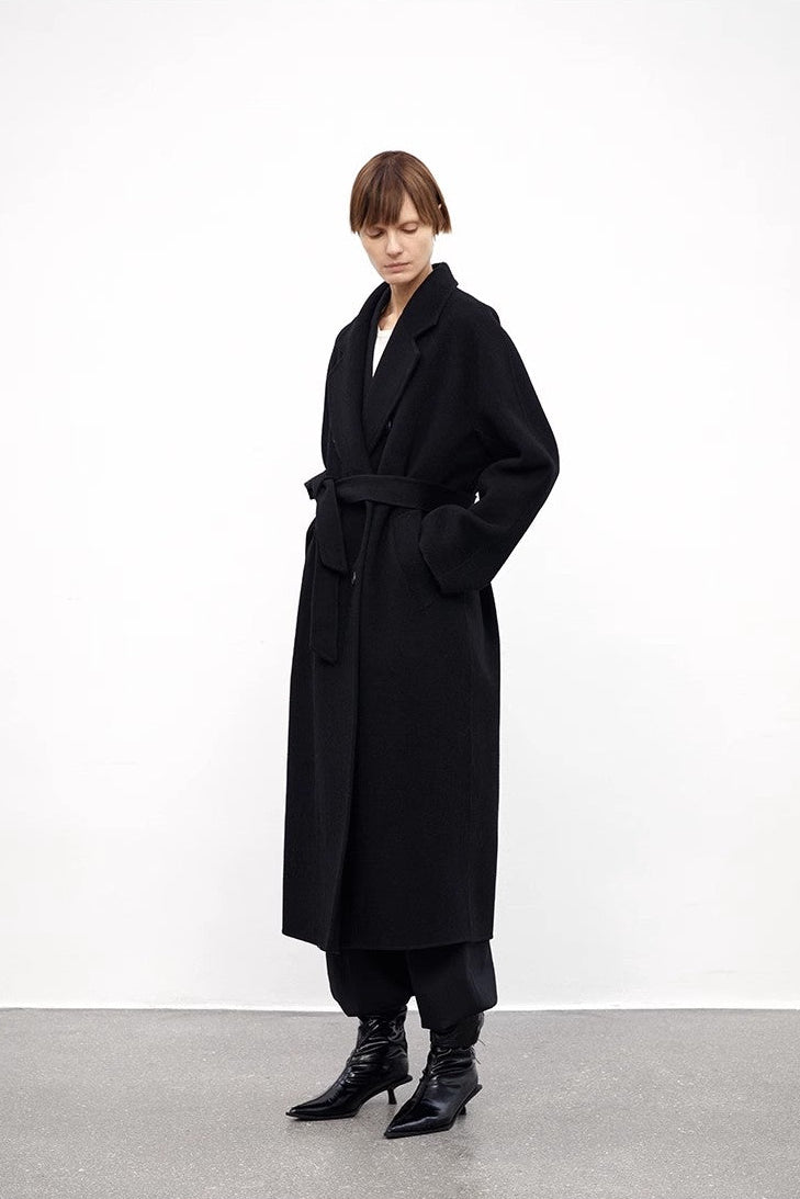 "Desert Mirage"Double-Breasted Coat with Shoulder Seam and Slight Cocoon Shape-4