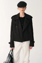 "Night Messenger" anti-wrinkle waterproof large lapel short straight box windbreaker for women-4