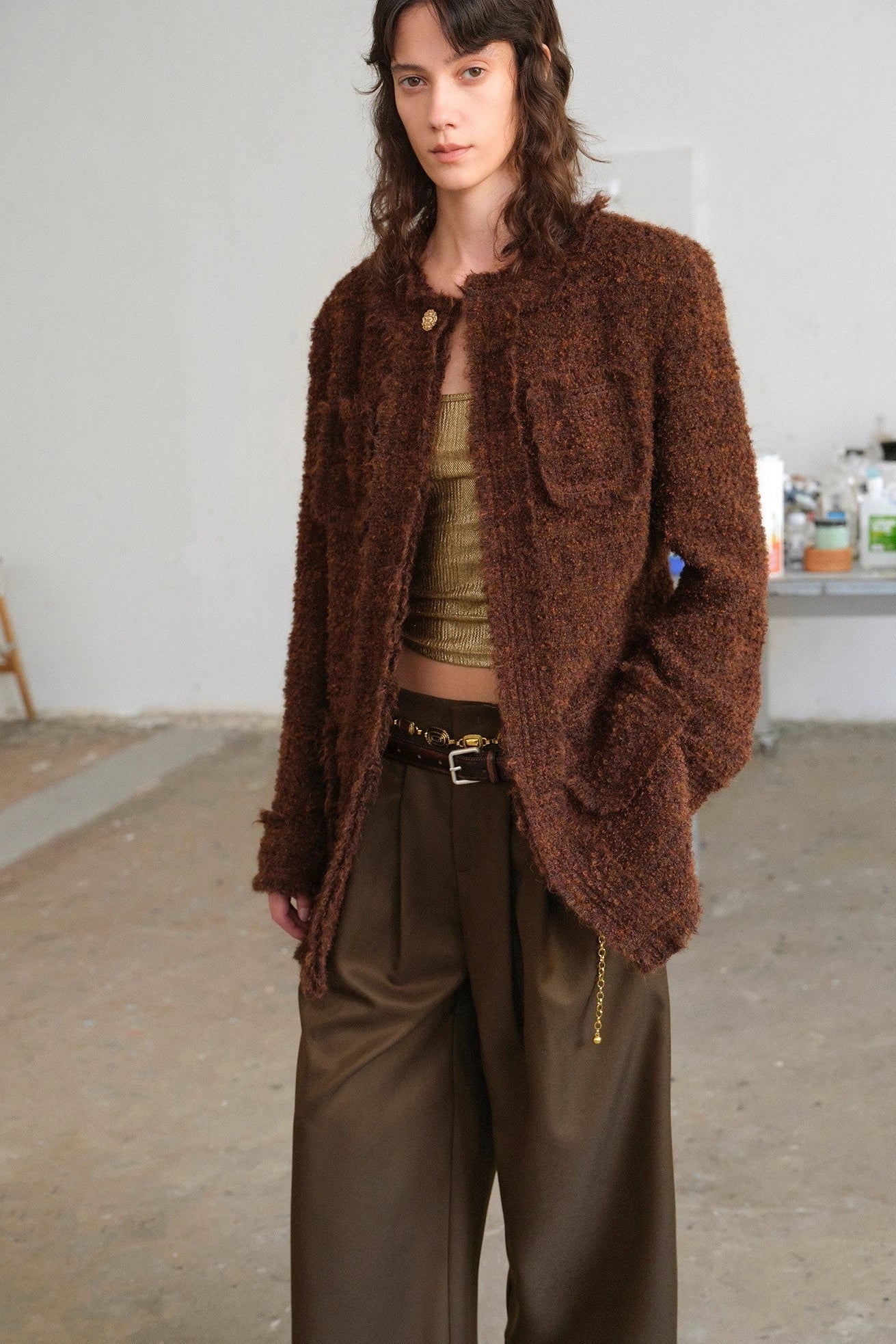 "Sophisticated Lady" Italian Imported Haute Couture Tailored Tweed Jacket with Gold Buttons for Women-4