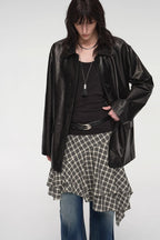 Goatskin simple and versatile retro suit-style leather windbreaker jacket "Fashionable Kosi"-4