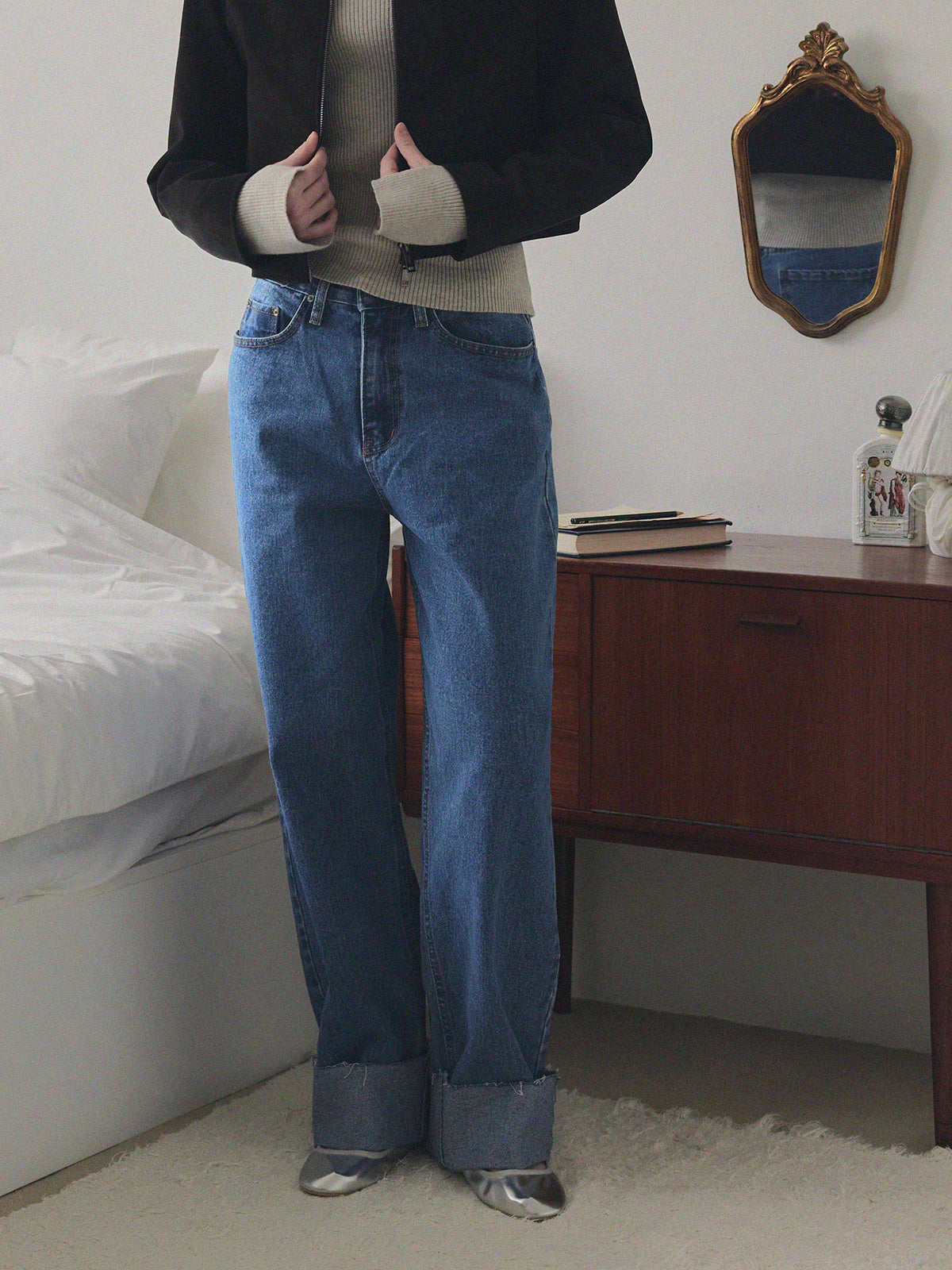 [TWEE] Puo Rolled-Up Wide Leg Denim Pants Jean