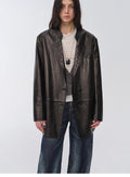 Vintage suede/waxy goatskin leather mid-length suit jacket "Bavaria"-5