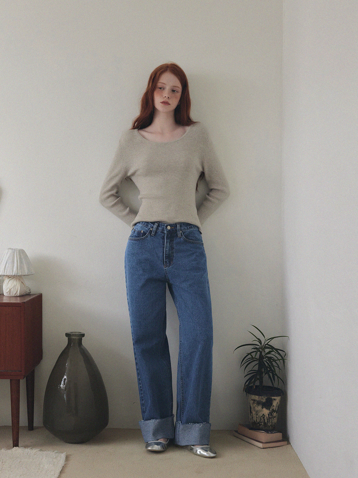 [TWEE] Puo Rolled-Up Wide Leg Denim Pants Jean