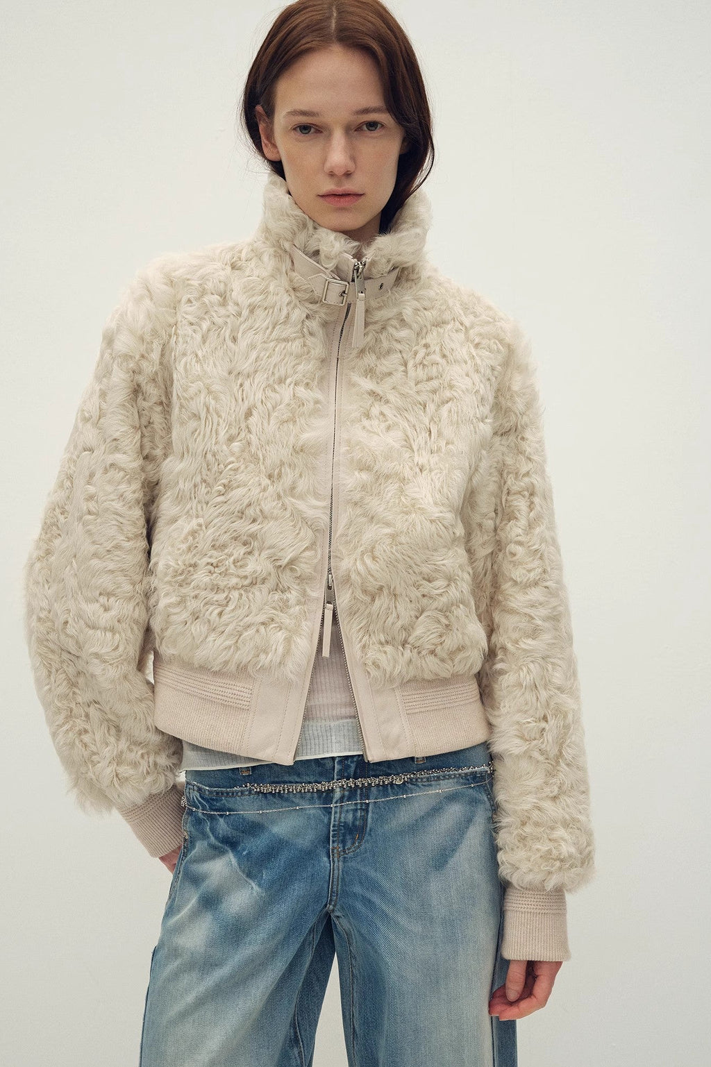 Casual stand-up collar jacket-style fluffy sheep curly hair fashionable short  bomber coat"Curly Story"-4