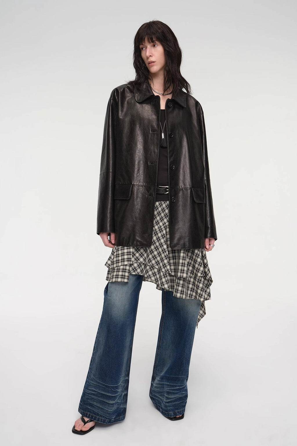 Goatskin simple and versatile retro suit-style leather windbreaker jacket "Fashionable Kosi"-0