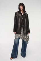 Goatskin simple and versatile retro suit-style leather windbreaker jacket "Fashionable Kosi"-0