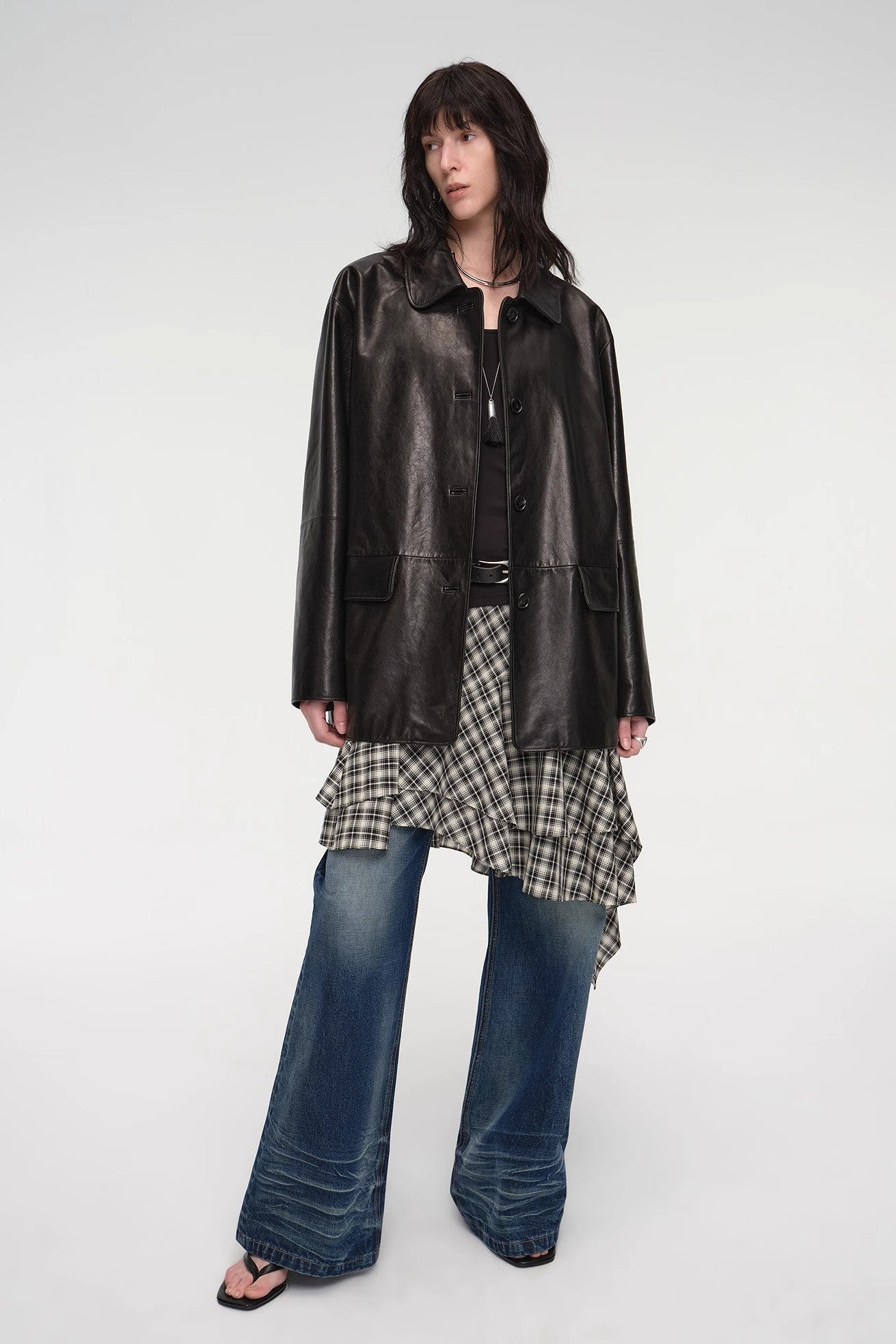 Goatskin simple and versatile retro suit-style leather windbreaker jacket "Fashionable Kosi"-0