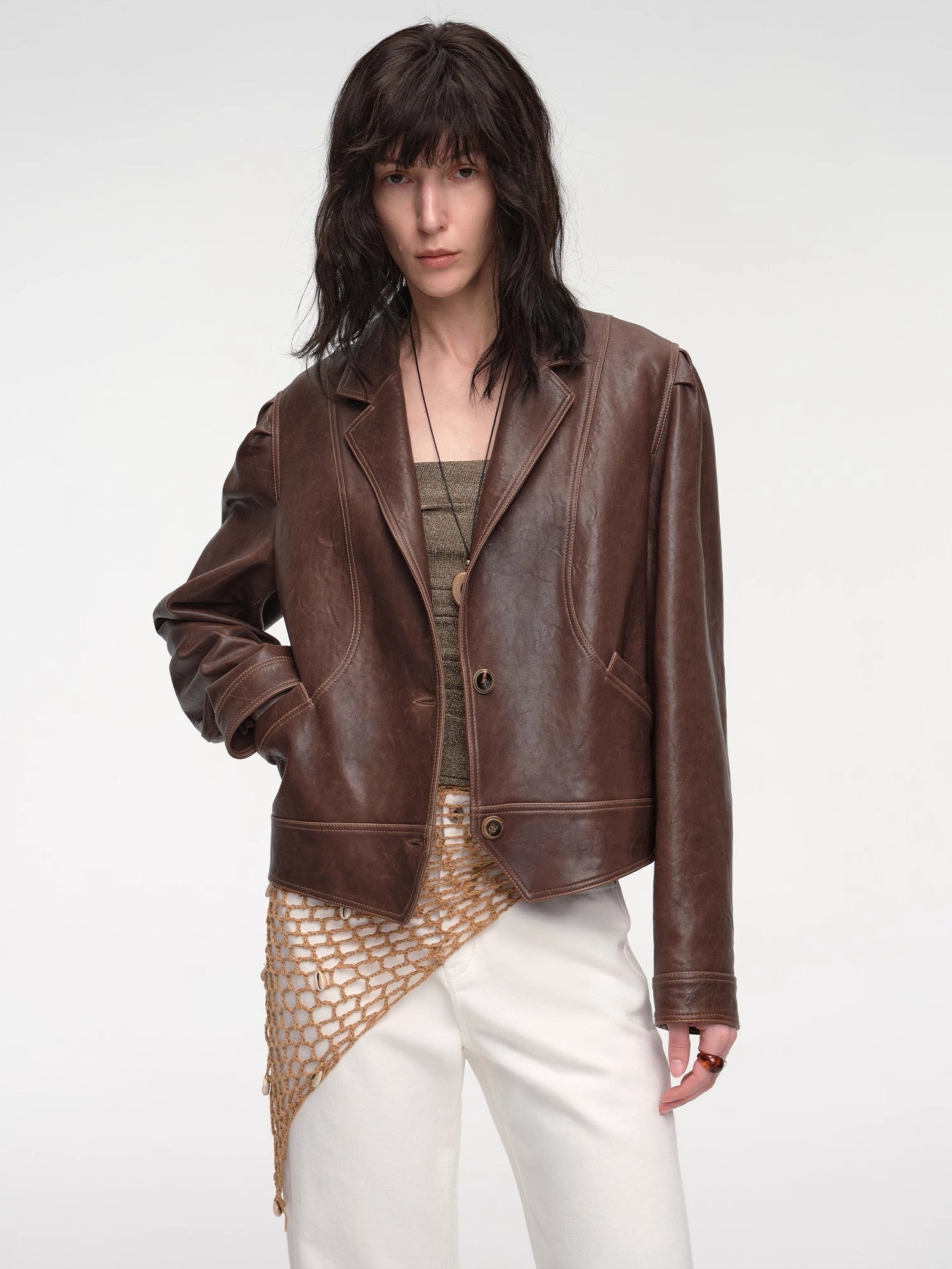 Waxed sheepskin distressed short leather jacket "Vintage Old Stories"