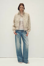 Casual stand-up collar jacket-style fluffy sheep curly hair fashionable short  bomber coat"Curly Story"-3