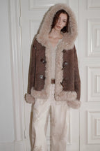 Fireladyfur Women's Shearling Coat - Drop Shoulder Hooded Merino Wool Winter Jacket-1