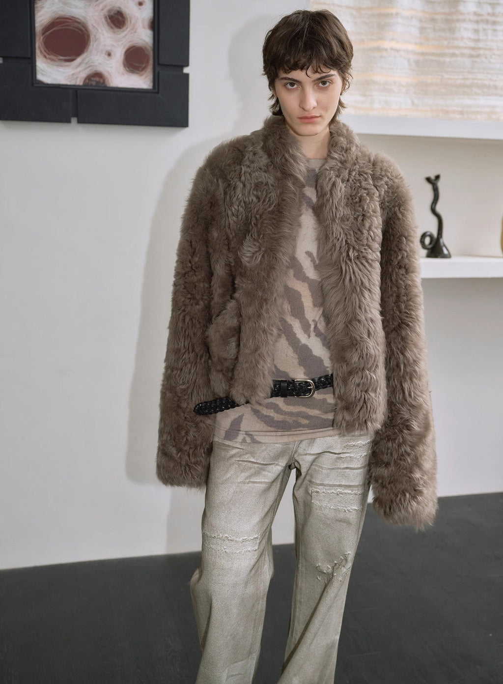 "Autumn Basel" imported Tuscan sheepskin half-roll short casual fur coat-4