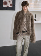 "Autumn Basel" imported Tuscan sheepskin half-roll short casual fur coat-4