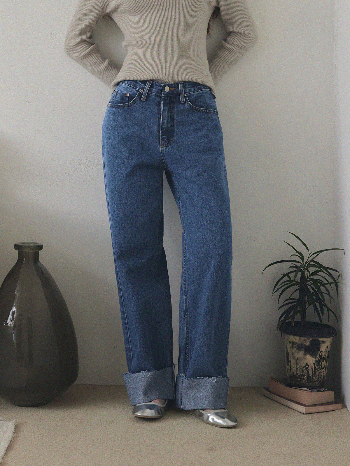 [TWEE] Puo Rolled-Up Wide Leg Denim Pants Jean