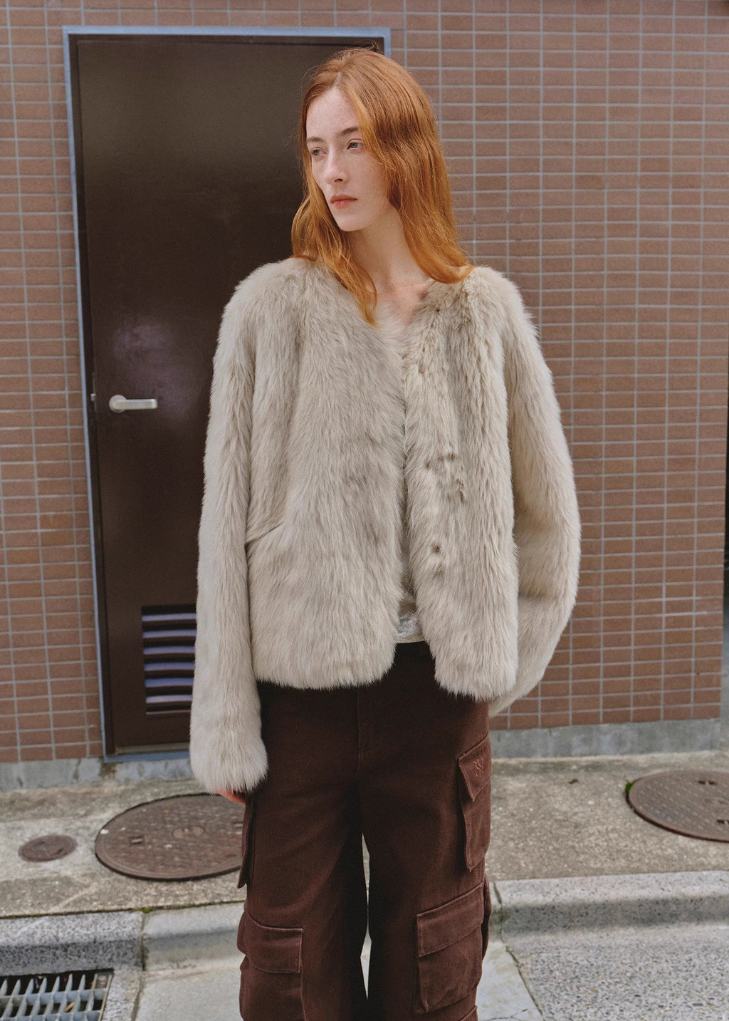 "Darcy Manor" imported Tuscan straight wool sheepskin sweetheart collar short fur coat-1