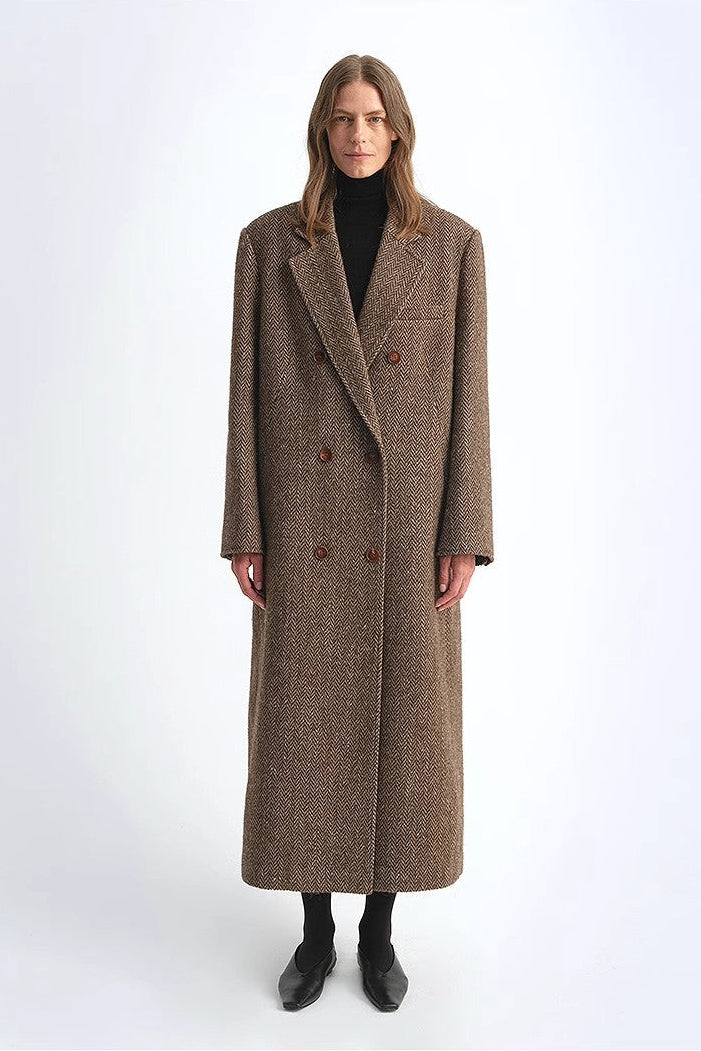 Fireladyfur Women's Italian Wool Herringbone Coat"Desert City"-2