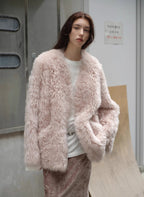 "Castle Dusk" V-neck Italian imported Tuscan curly wool sheepskin fur coat winter-1