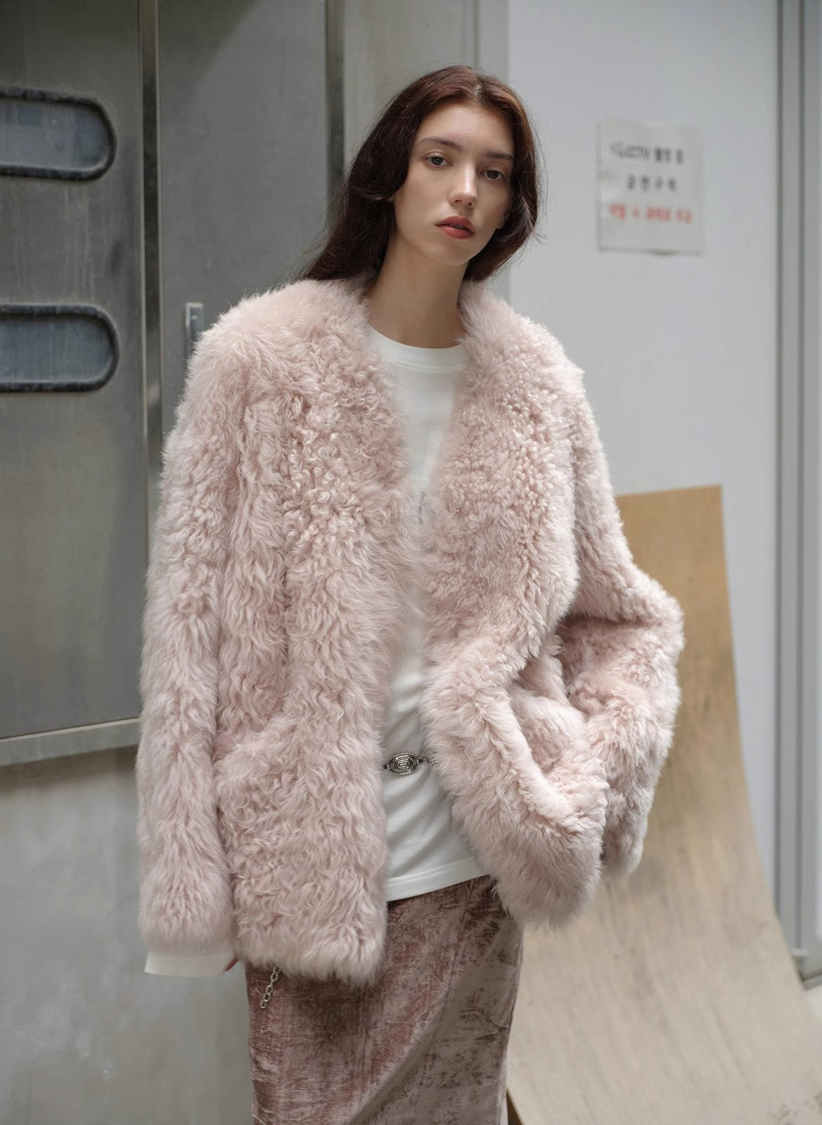 "Castle Dusk" V-neck Italian imported Tuscan curly wool sheepskin fur coat winter-1