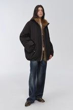 Fireladyfur Women's Mid-Length Two-Tone Fox Fur Down Jacket"Warm Dialogue"-4