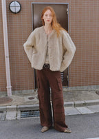 "Darcy Manor" imported Tuscan straight wool sheepskin sweetheart collar short fur coat-0