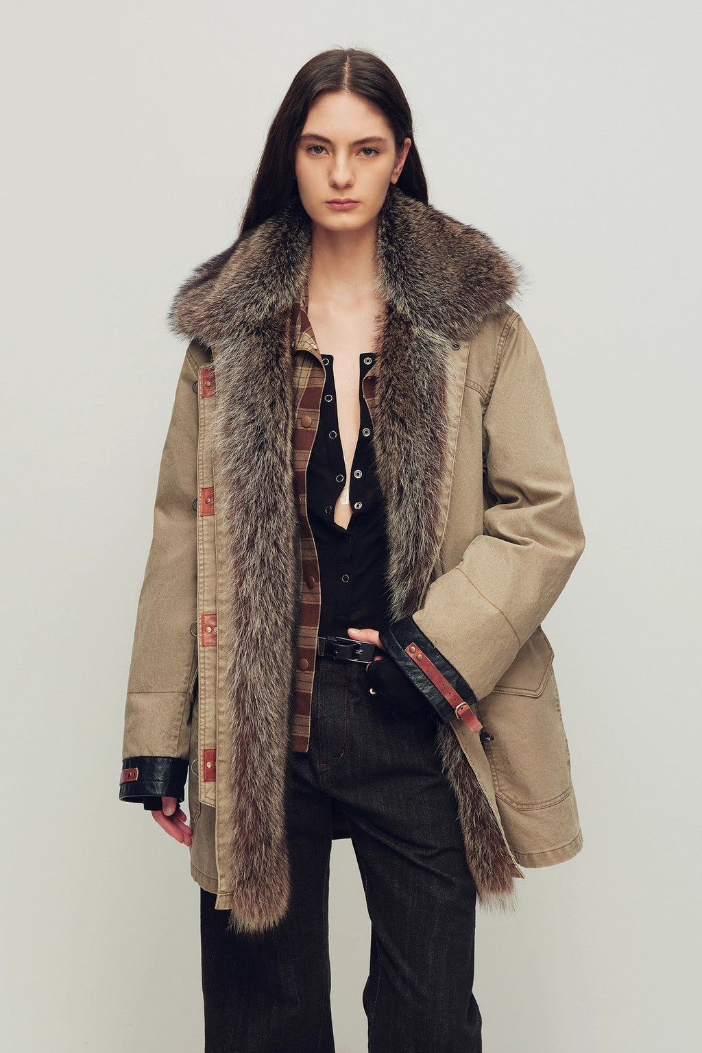 Firelady Women’s Parka with Real American Raccoon Fur Collar – Premium 90% White Goose Down Coat“Winter Street Lights”-3