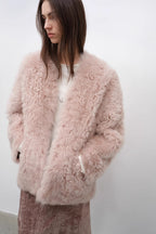 "Castle Dusk" V-neck Italian imported Tuscan curly wool sheepskin fur coat winter-4