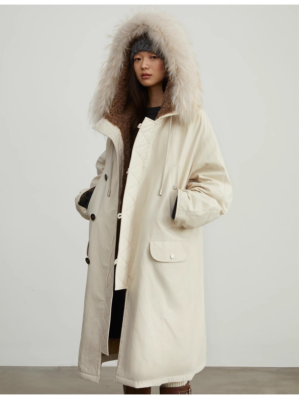 Fireladyfur Women’s Hooded Down Raccoon Fur Collar Parka Cold Weather“Manchester City old story”-0