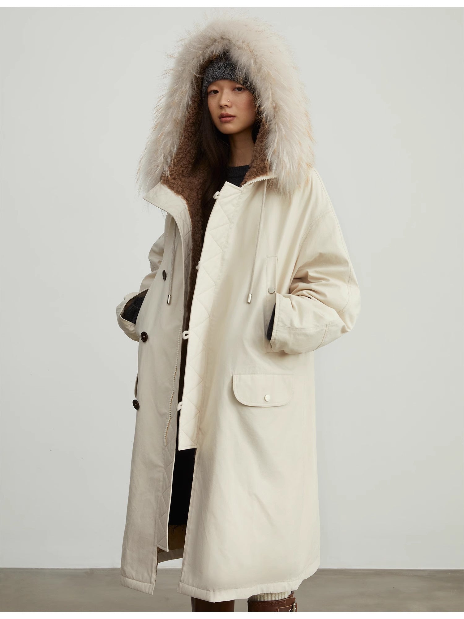 Fireladyfur Women’s Hooded Down Raccoon Fur Collar Parka Cold Weather“Manchester City old story”-0