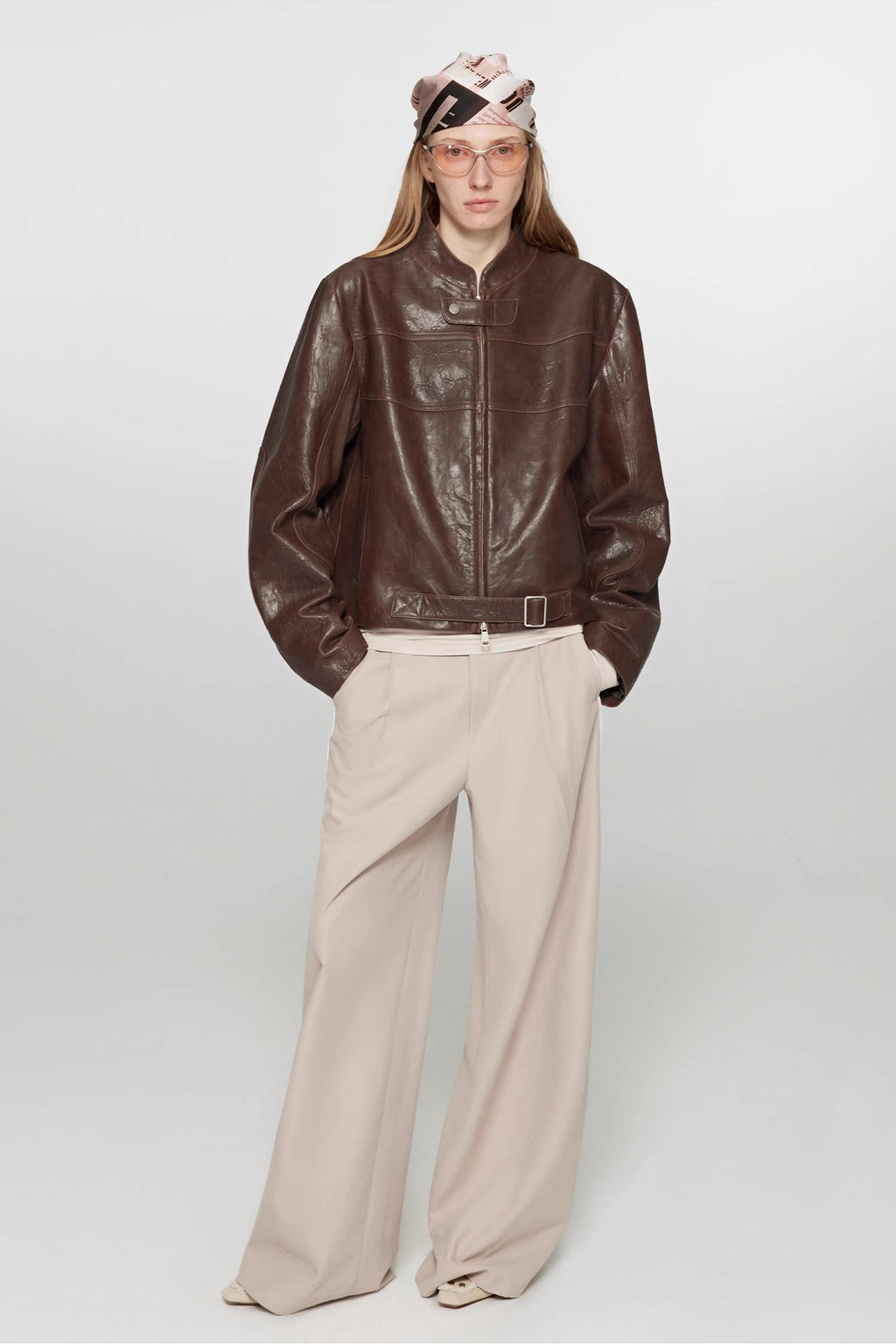 Retro Sheepskin Stand Collar Short Motorcycle Jacket “Caramel Mountain”-0