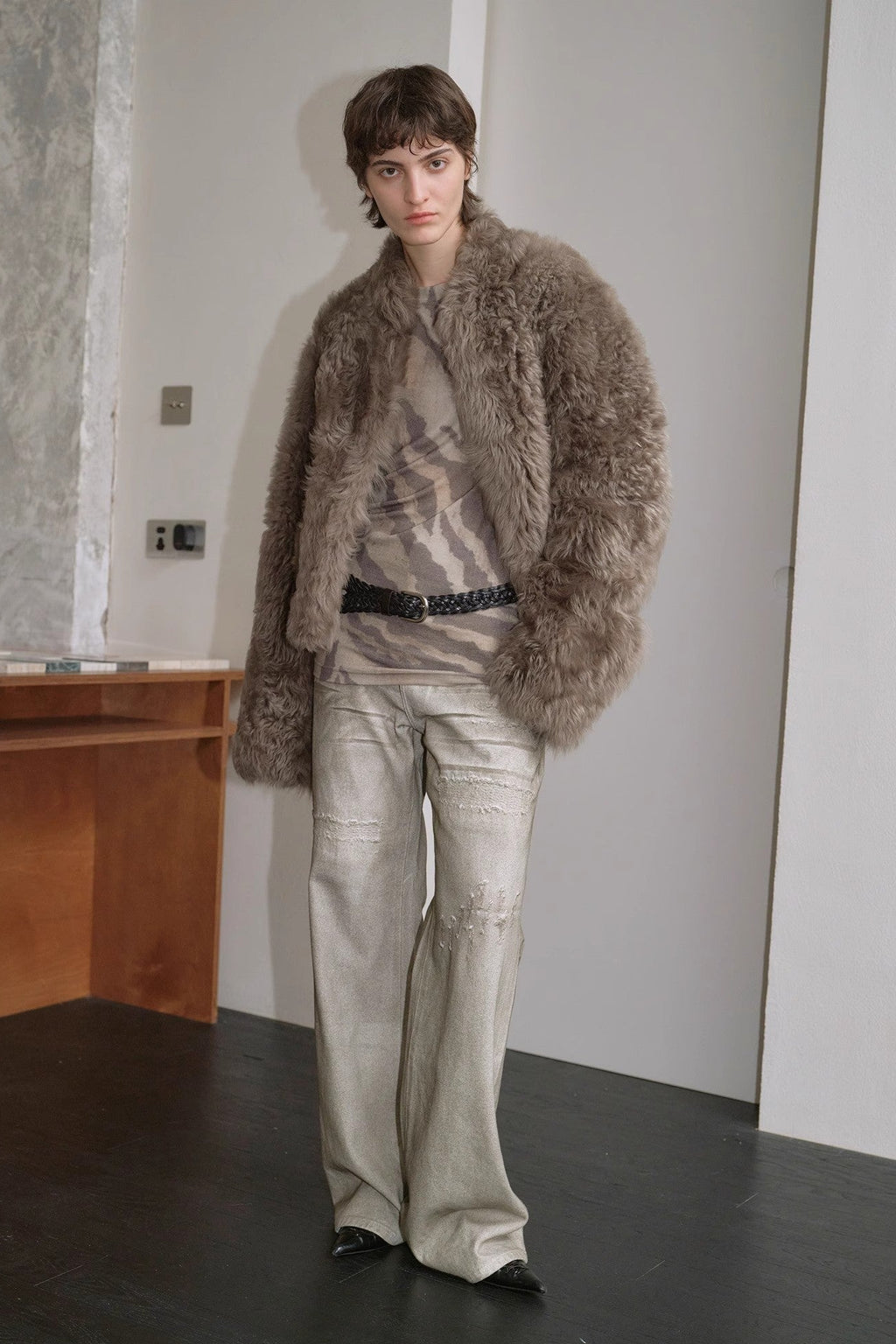 "Autumn Basel" imported Tuscan sheepskin half-roll short casual fur coat-0