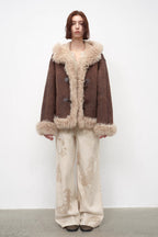 Fireladyfur Women's Shearling Coat - Drop Shoulder Hooded Merino Wool Winter Jacket-0