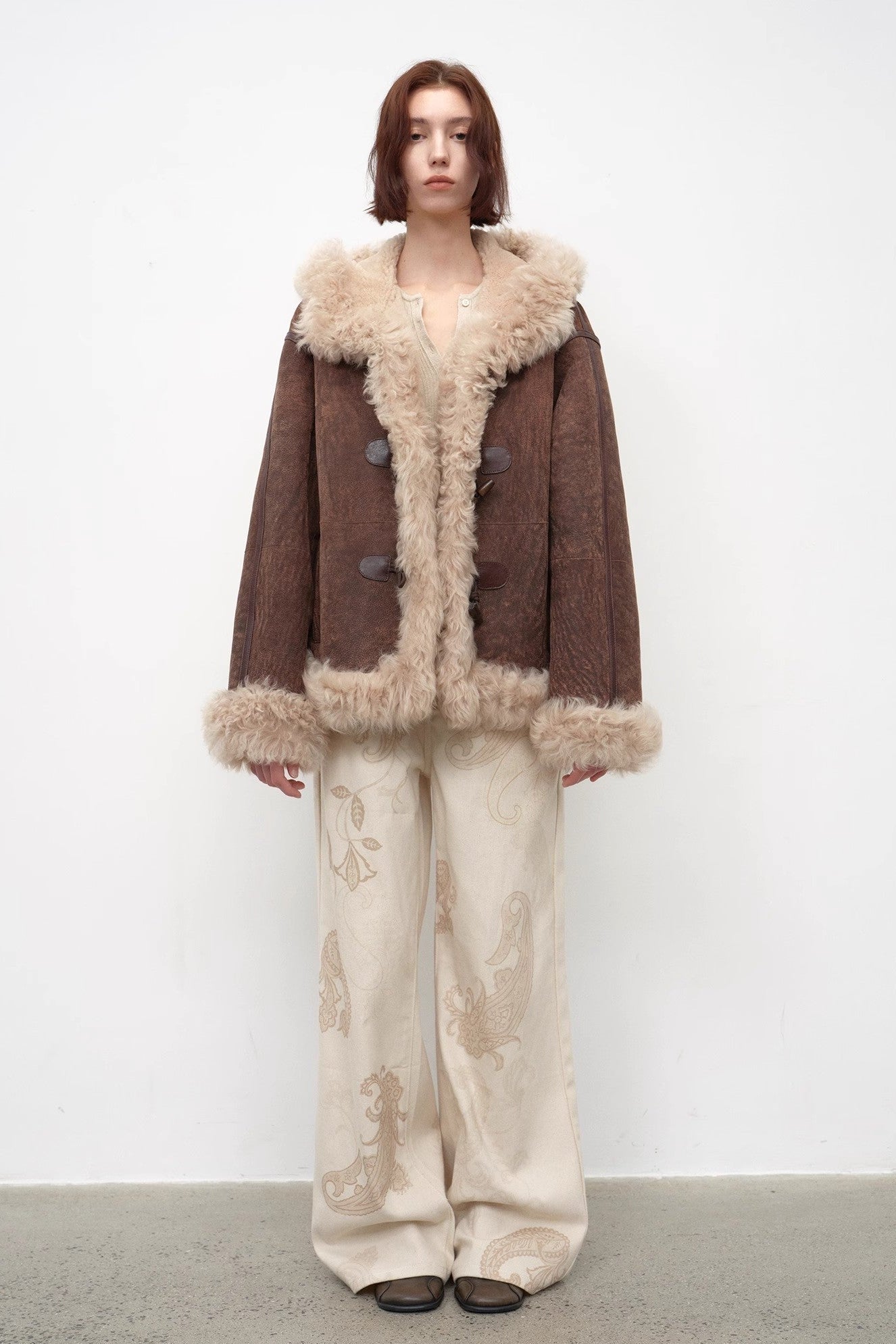 Fireladyfur Women's Shearling Coat - Drop Shoulder Hooded Merino Wool Winter Jacket-0