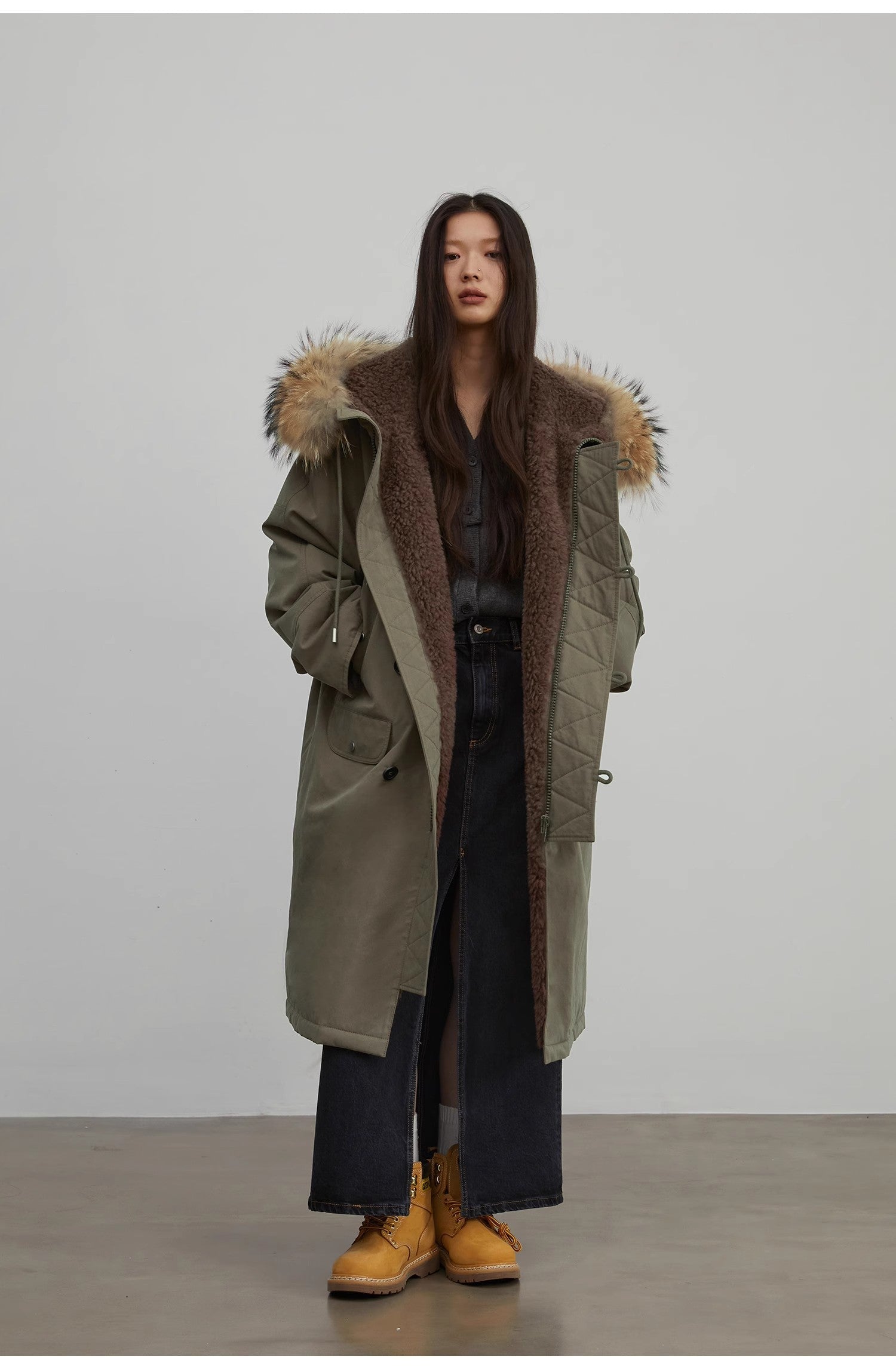Fireladyfur Women’s Hooded Down Raccoon Fur Collar Parka Cold Weather“Manchester City old story”-3