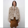 Polar Snow Casual Handmade Swoosh Printed Stand Up Lapel Fox Fur Coat-3
