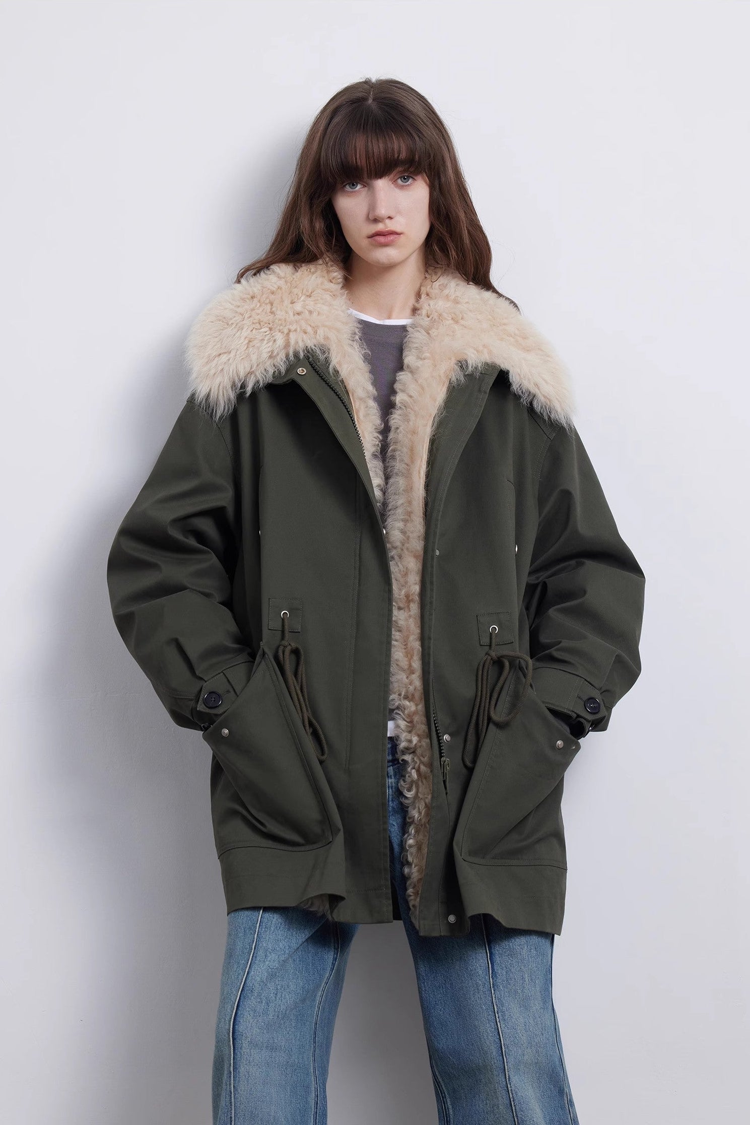 Fireladyfur Women’s Goose Down Parka  coat with Toscana Shearling Fur“Green Mile Miracle”-2