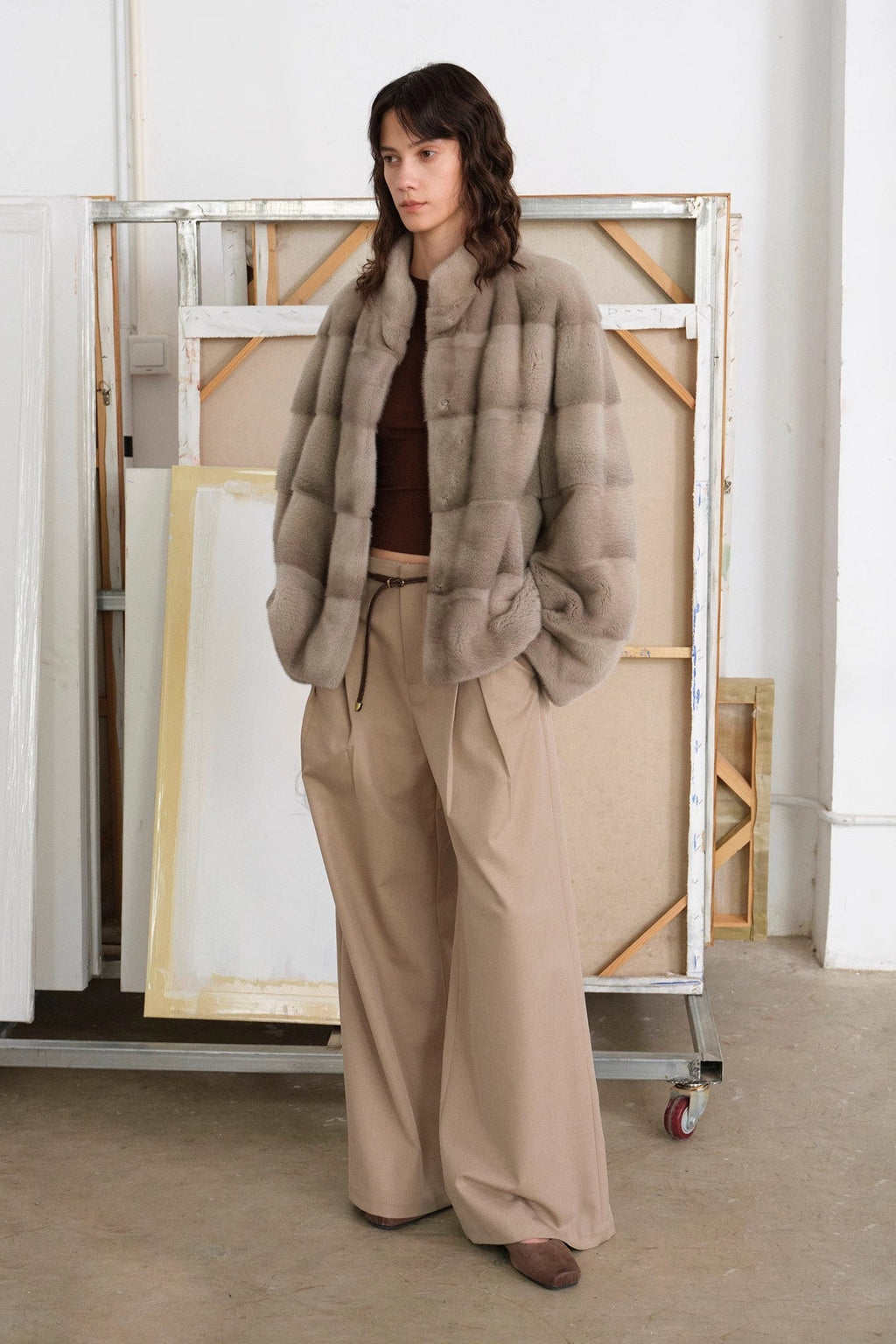 Imported purple label mink coat horizontal ridge leaning against the ridge craft mink fur coat-4