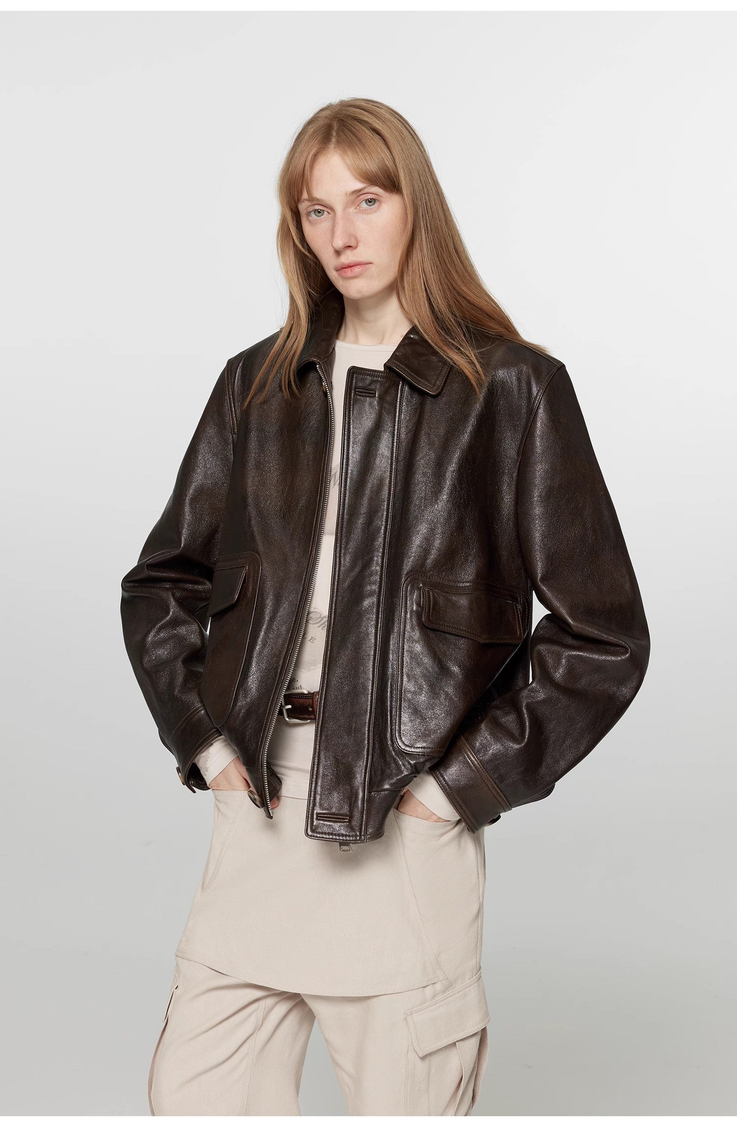 Fireladyfur Women's Vintage Brown Aviator Style Leather Jacket“South City Old Lane”-1