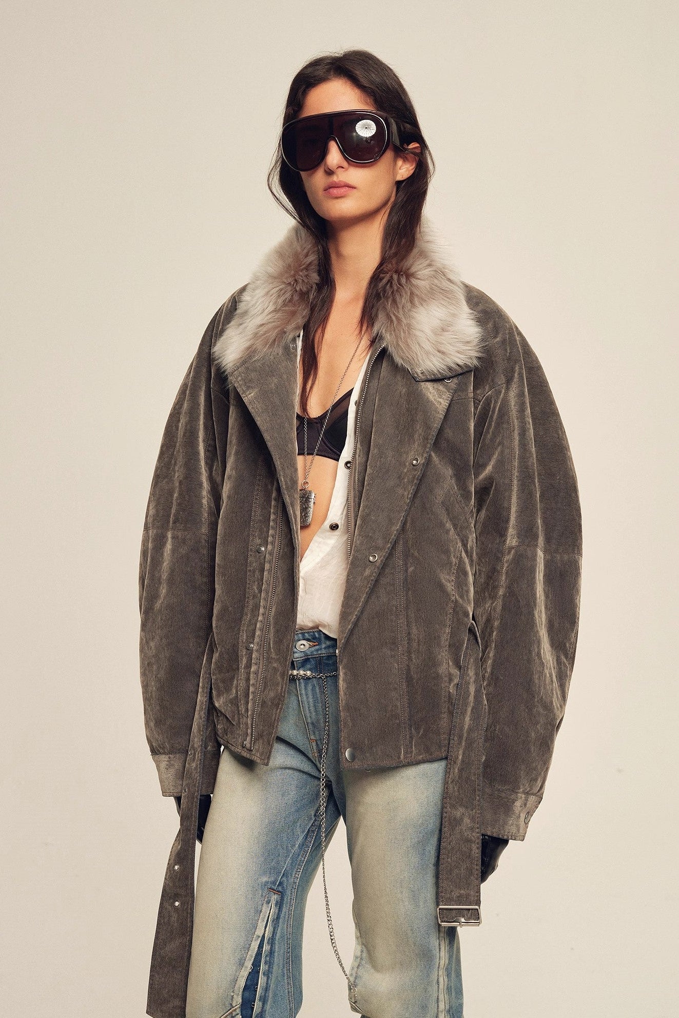Firelady Fur Women's Goose Down Parka Coat with Detachable Toscana Shearling Fur Collar“Modern Traveler”-4