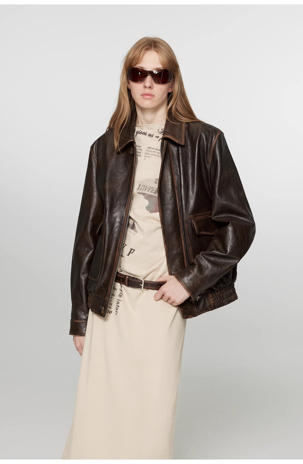 Fireladyfur Women's Vintage Brown Aviator Style Leather Jacket“South City Old Lane”-2