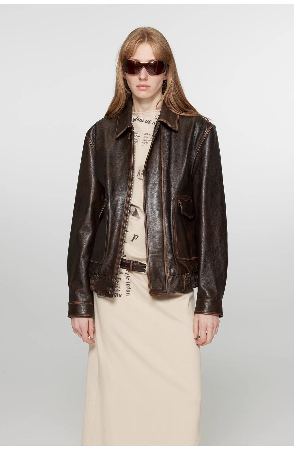 Fireladyfur Women's Vintage Brown Aviator Style Leather Jacket“South City Old Lane”-0