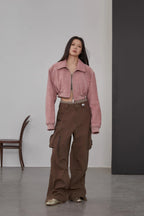 Retro  Classic Stand Up Sheep Leather Short Jacket "Witch Game"-4