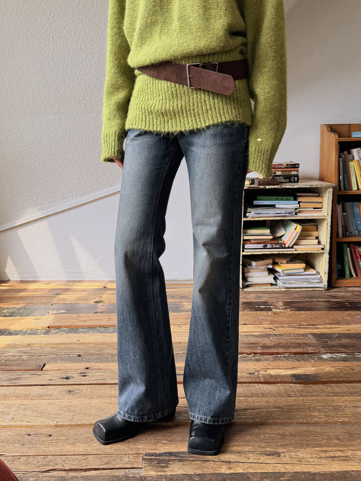 [TWEE]Aimed Washed Bootcut Denim Pants