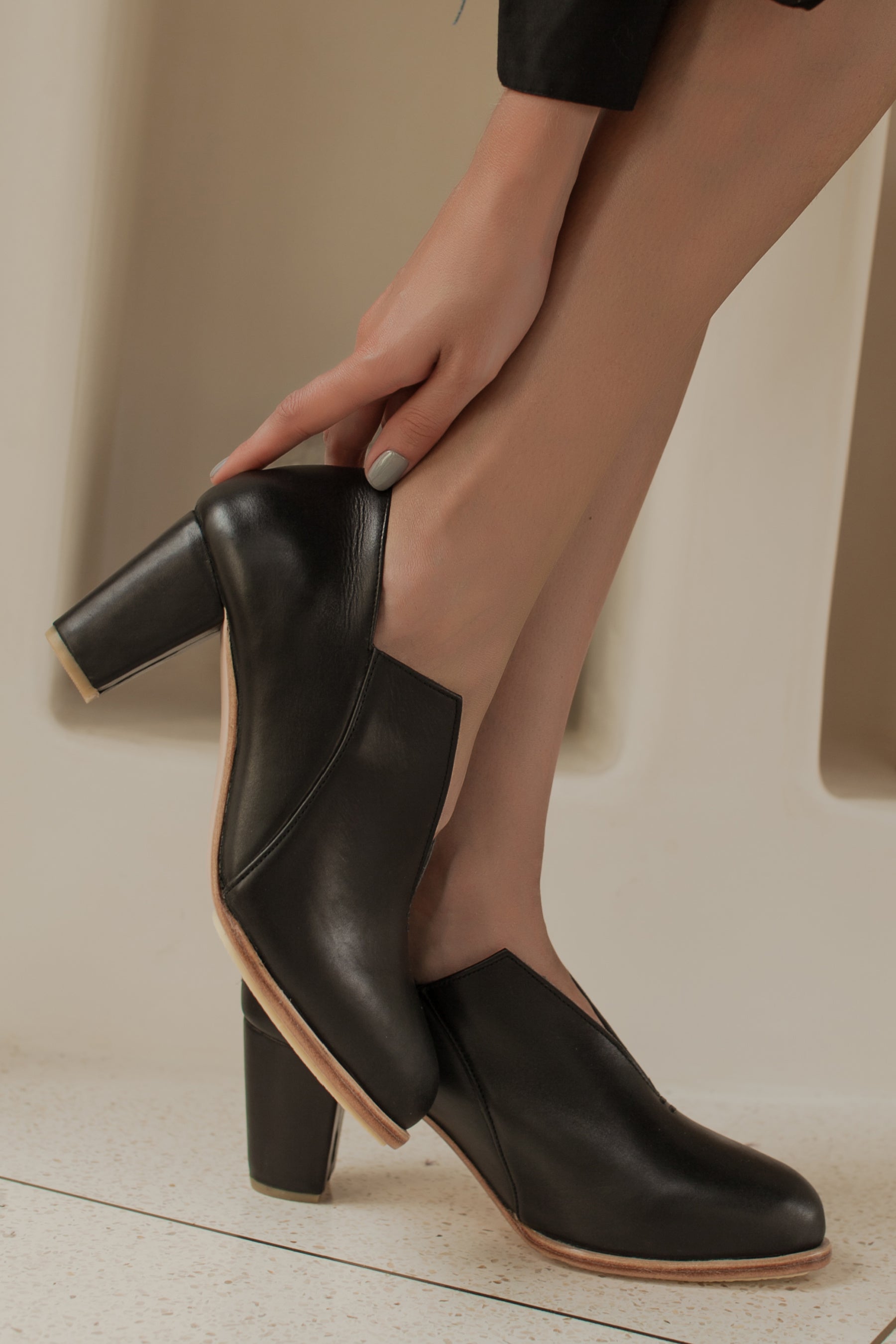 Ange Leather Heel Booties-0