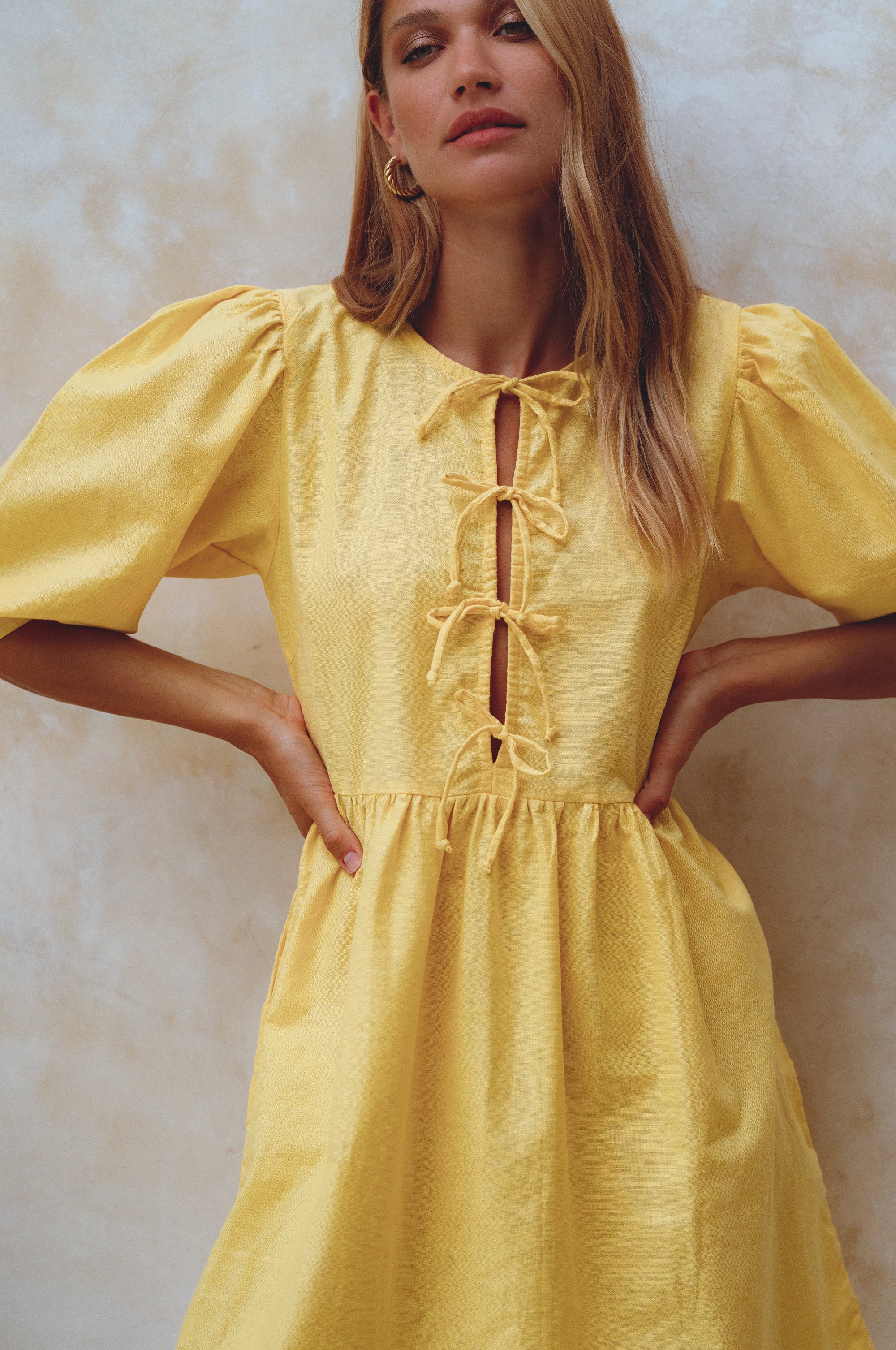 Beatrice Puff Sleeve Linen Mini Dress (Sale)