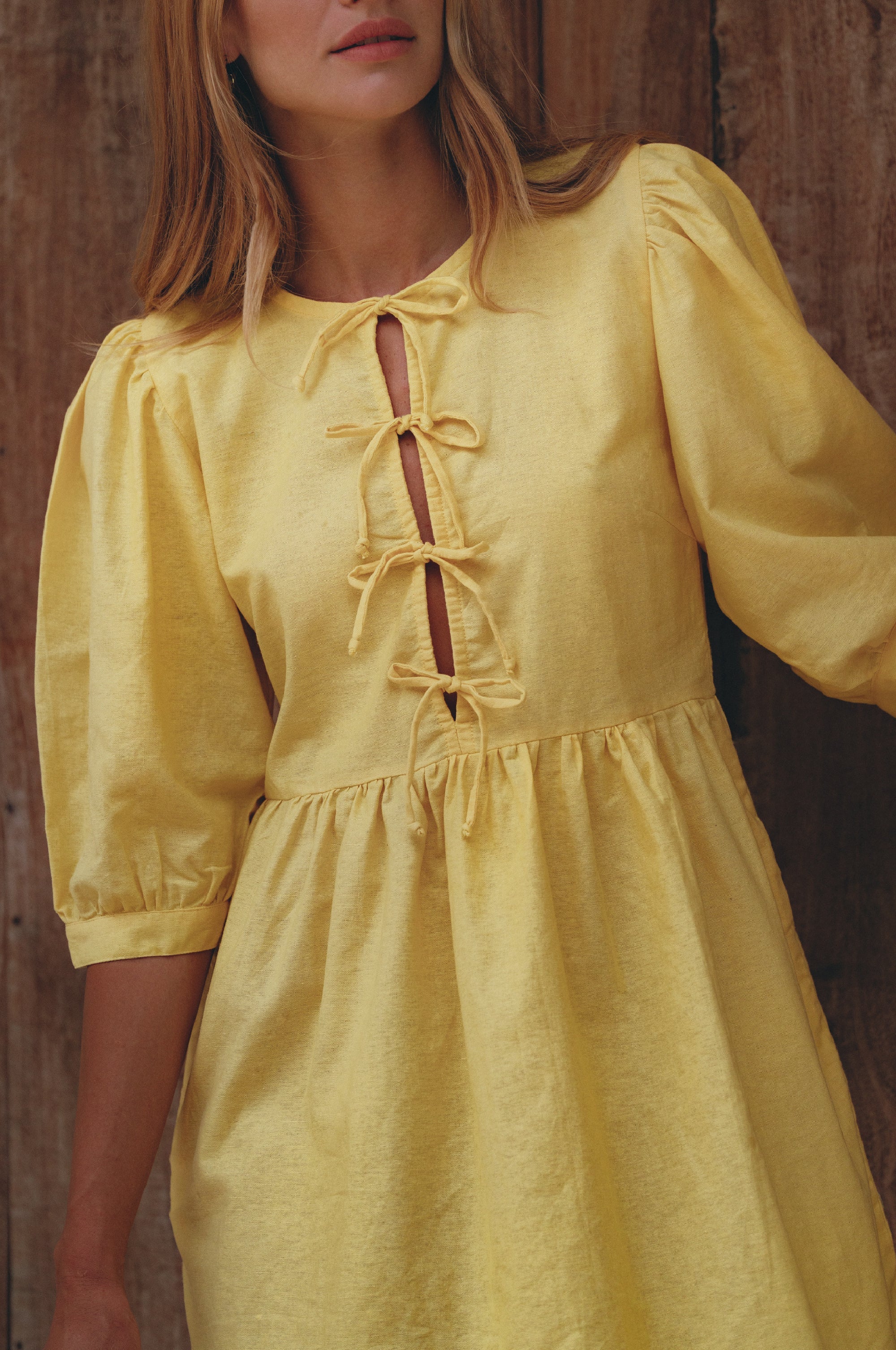 Beatrice Puff Sleeve Linen Mini Dress (Sale)